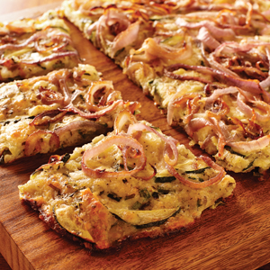 Zucchini Pizza with Caramelized Red Onion