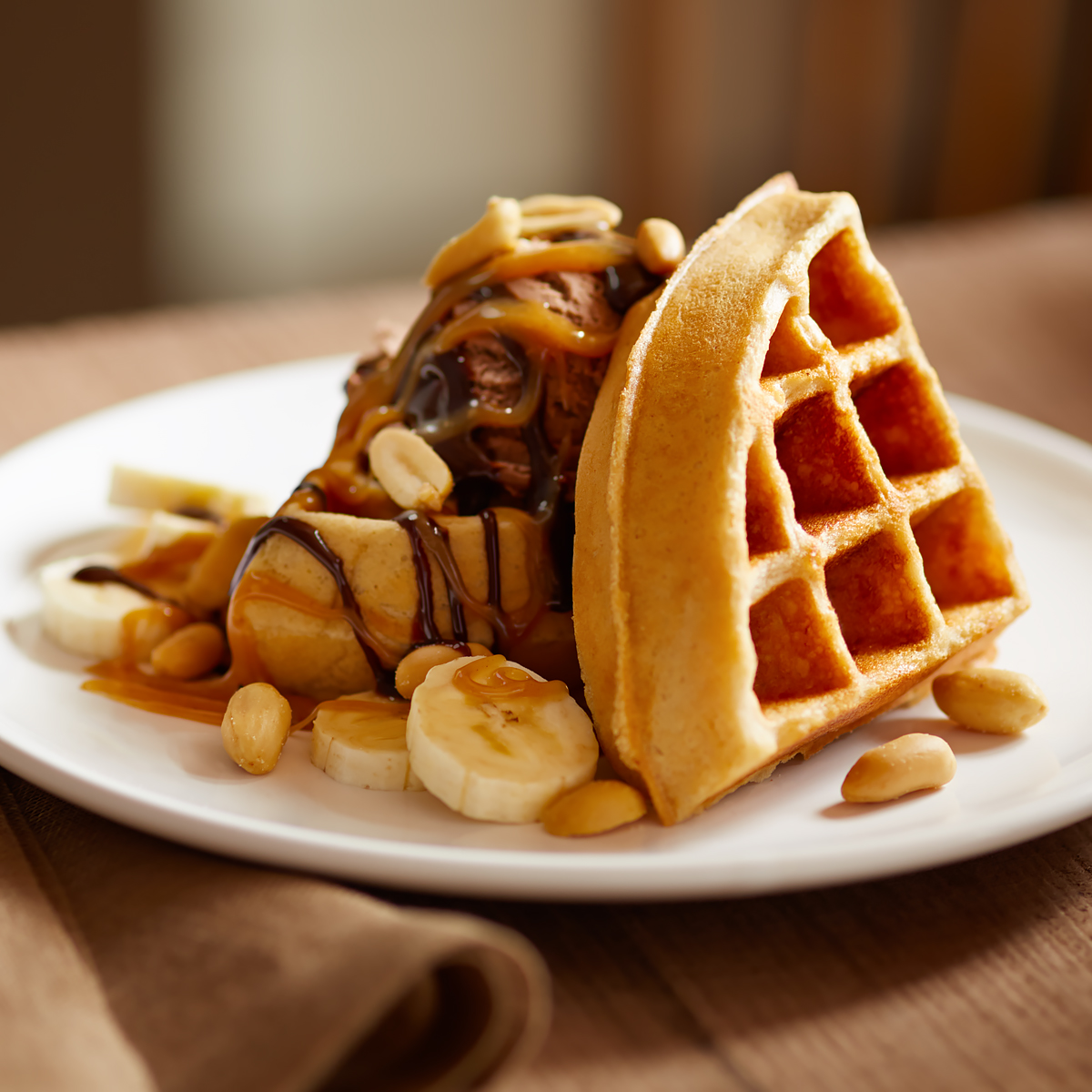 Peanut Butter-Banana Waffle Sundaes